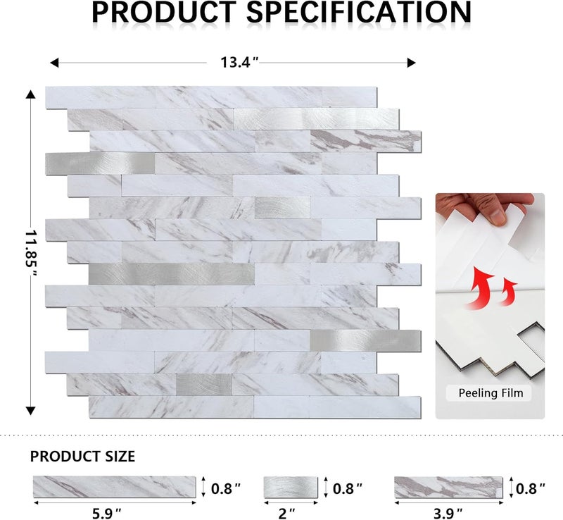 Midcard 10 Sheet Peel and Stick Backsplash Tile, Stick on Tiles for Backsplash Kitchen, Bathroom, Laundry Room, Camper, Fireplace. - Image 3